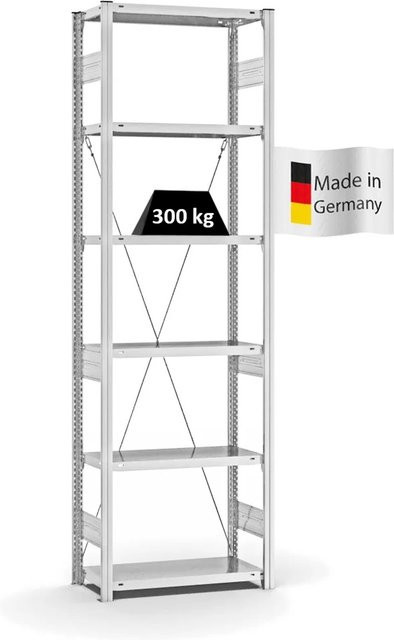 PROREGAL Fachbodenregal Stecksystem T-Profil Heavy-Duty, 6 Ebenen, Lichtgrau, H x B x T: 250 x 75 x 30 cm - Bild 1