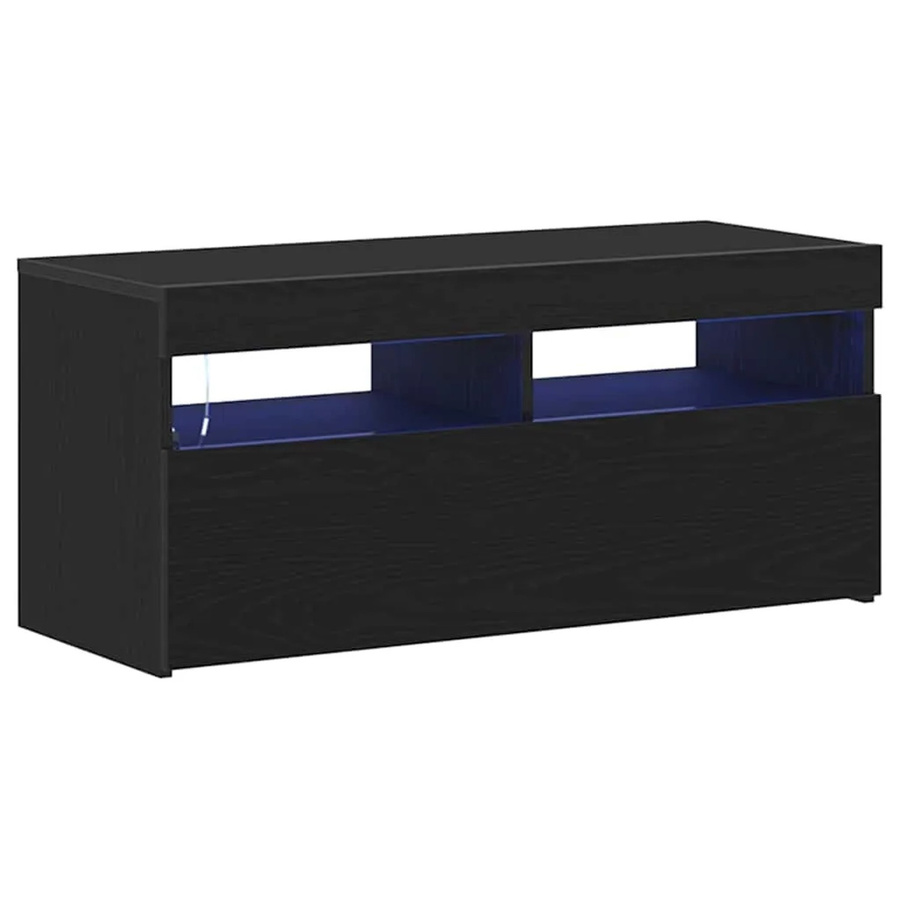 vidaXL TV-Schrank modern in Schwarz und Braun mit integrierter Beleuchtung und Medienfächern, B/T/H: 90 x 35 x 40 cm - Bild 2