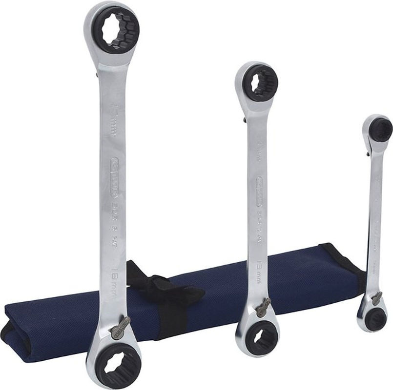 KS Tools GEARplus 4 in 1 umschaltbarer Doppel-Ratschenringschlüssel-Satz, 3-teilig, Silber - Bild 3