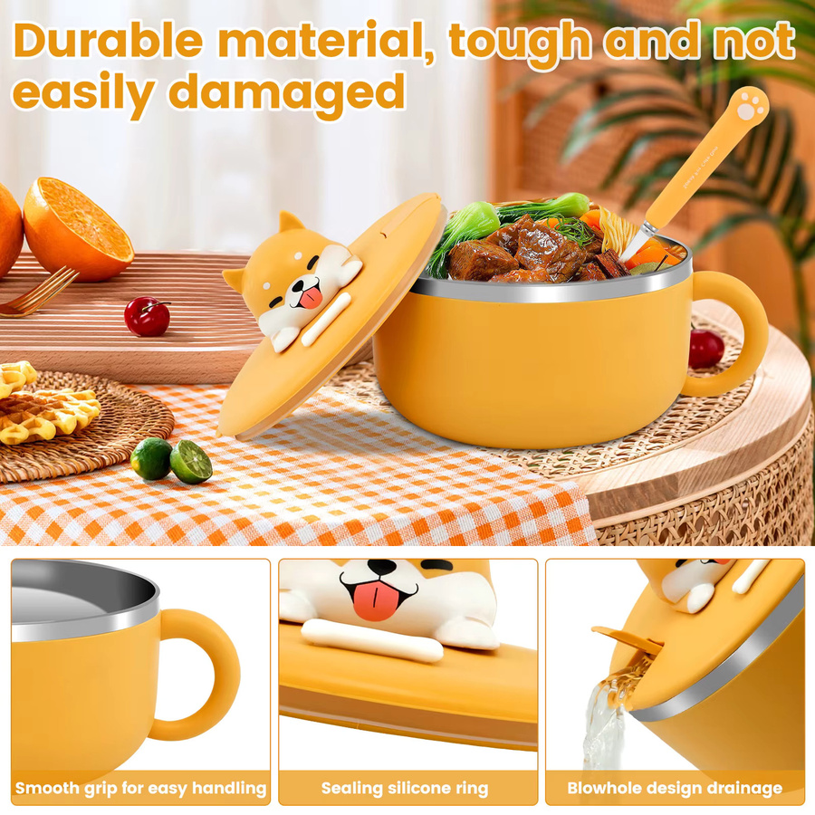 Willstar Ramen Schüssel aus Edelstahl mit Deckel und Spork in Orange, 1200 ml - Bild 3