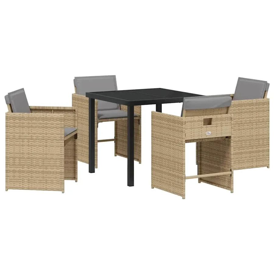 vidaXL 5-teiliges Garten-Ess-Set aus Poly Rattan mit Kissen in Beige für Garten, Balkon und Patio - Bild 2