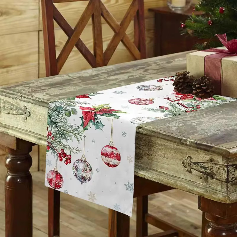 VIKAMA Weihnachts-Tischläufer aus Leinen in Rot mit Schneeflockenmuster für deine festliche Winter-Dekoration, B/H: 90 x 33 cm - Bild 4