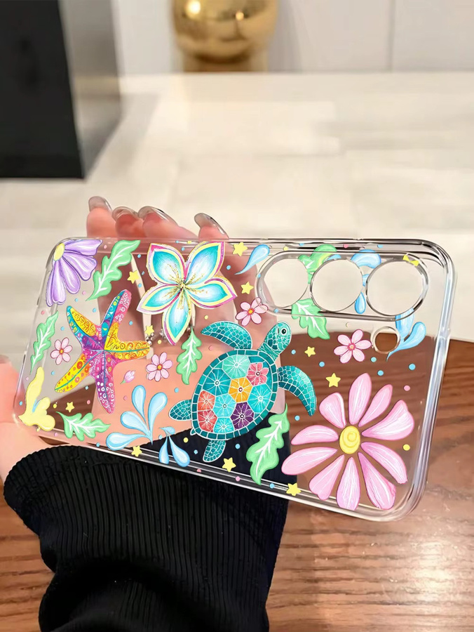 Weiche Handyhülle mit Schildkröten, Blumen und Seestern für Samsung Galaxy S26, S25, S24, S23, S22, S21 und weitere Modelle, Multicolor - Bild 3