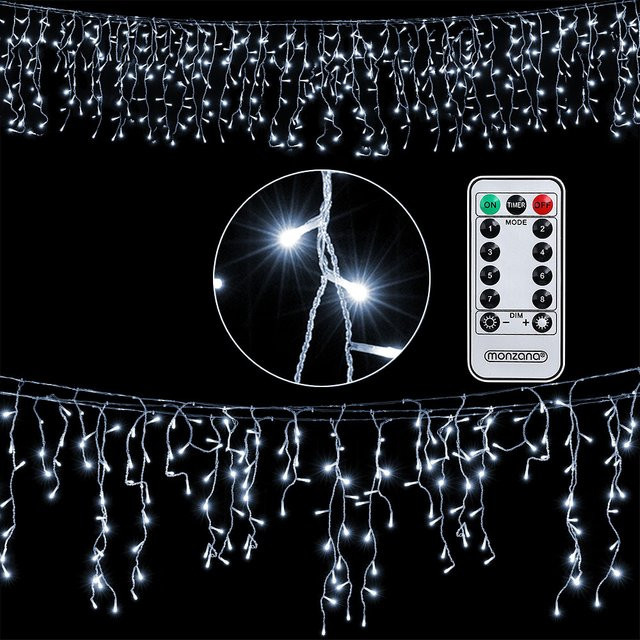 monzana LED Regenlichterkette für Weihnachten in Weiß mit Fernbedienung, 10 m Länge, Kaltweiß, IP44 für Innen- und Außenbereich - Bild 1