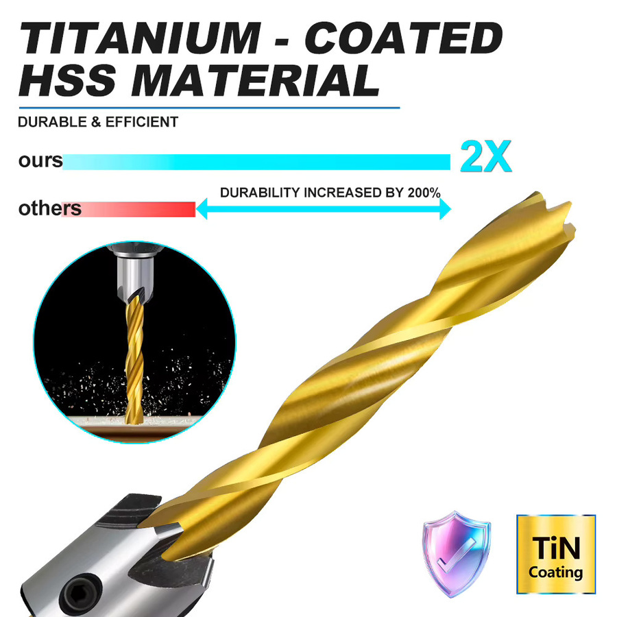 XCAN HSS Bohrer Set mit Titan Beschichtung, Senker Bohrer Set für Holzbearbeitung, Farbe: Silber - Bild 3