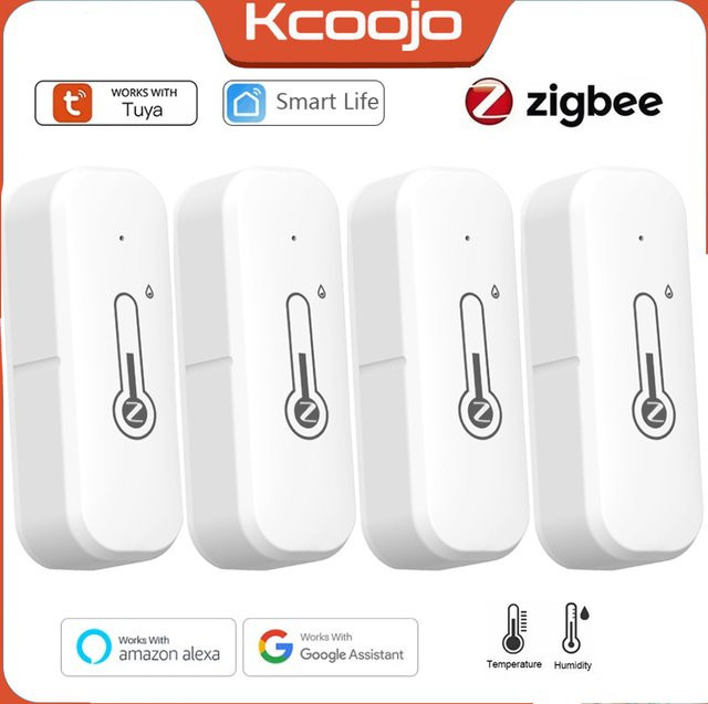 KCOOJO Tuya Zigbee 3.0 Temperatur- und Feuchtigkeitssensor in Weiß, Thermometer und Hygrometer mit App-Fernalarm, kompatibel mit Smart Life, Alexa und Google Assistant - Bild 1