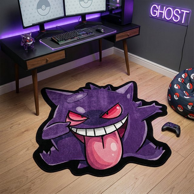 Pokemon Gengar Teppich von Bandai in Lila, rutschfeste Plüsch-Bodenmatte für Schlafzimmer und Gamingzimmer - Bild 1