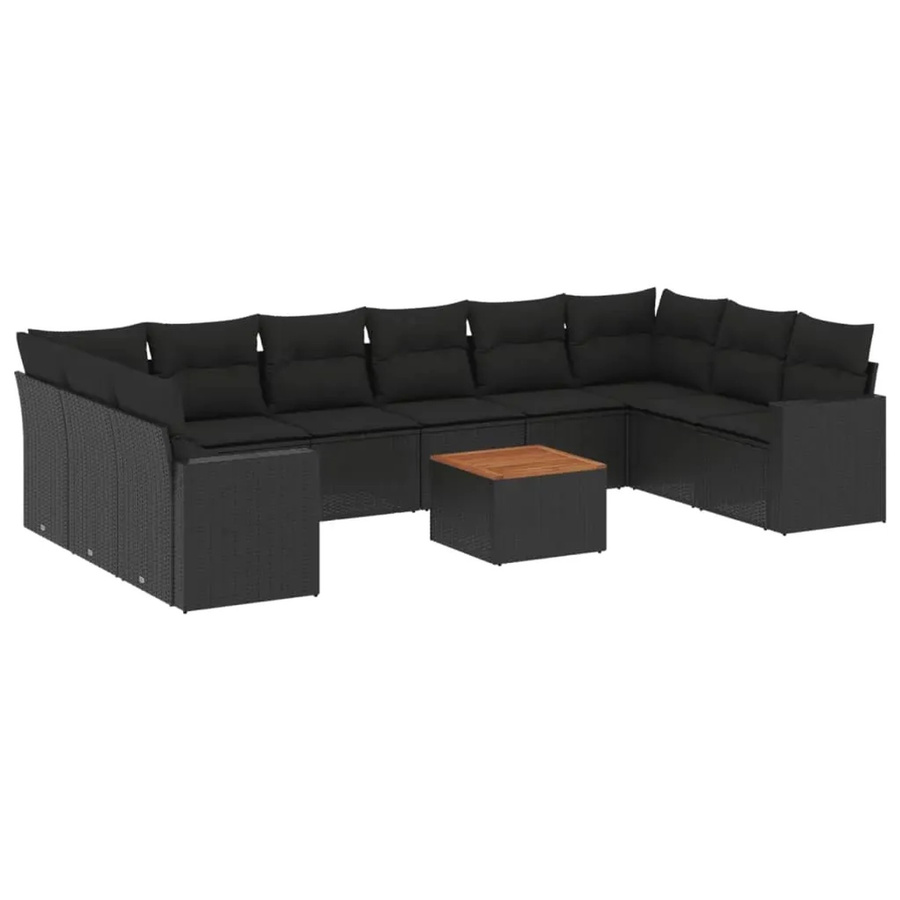 vidaXL 11-teilige Garten-Sofagarnitur aus Poly-Rattan und Akazienholz in Schwarz mit Kissen - Bild 2