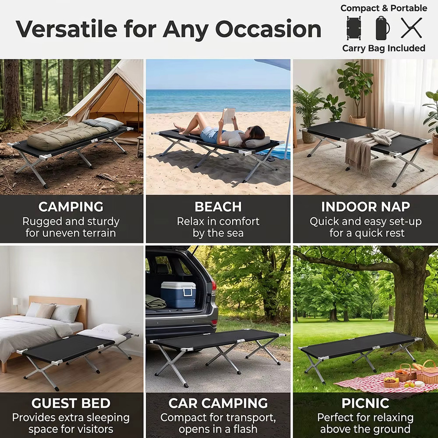 HGTUGO Oxford Campingbett, tragbares Klappbett für Erwachsene mit Tragetasche, B/T: 190 x 64 cm, Tragfähigkeit 180 kg - Bild 8
