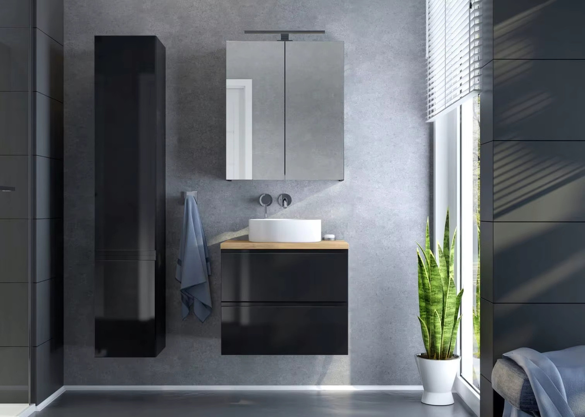Deftrans Hängender Badezimmerschrank Schwarz Glänzend Breite: 80 cm, Tiefe: 50 cm - Bild 2