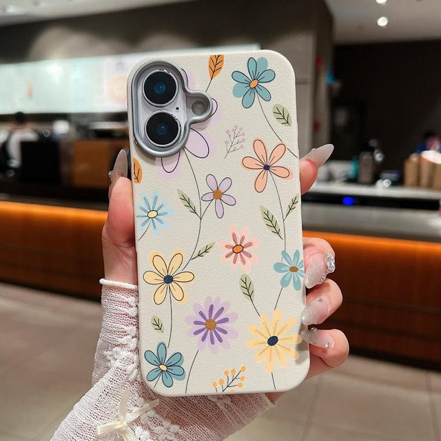 Yiran Handyhülle mit Blumenmuster und Ledertextur für iPhone 15 14 13 12 Pro Max Plus 11, stoßfeste TPU-Abdeckung, grau - Bild 1