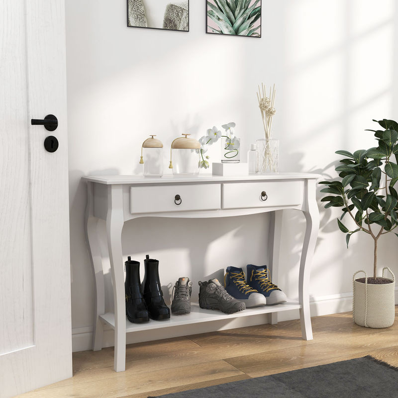 HOMCOM Konsolentisch Sideboard mit 2 Schubladen und Holzfüßen in Weiß, B/T/H: 100 x 33 x 75 cm - Bild 2