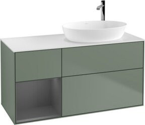 V&B Waschtischunterschrank Finion mit Wandbeleuchtung, Breite: 120 cm, Tiefe: 50,1 cm, Höhe: 50,1 cm, lackiert in Olivmatt - Bild 1