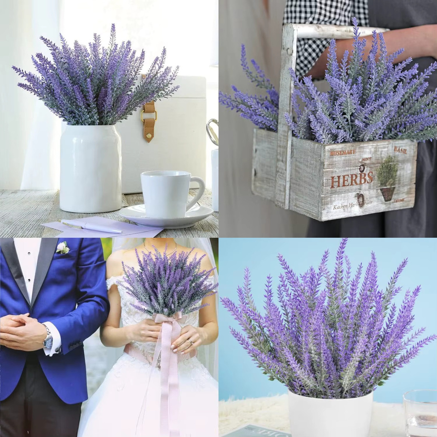 Künstlicher Lavendel aus Kunststoff in Mehrfarbig und Rosenrot für Tischdekoration, Hochzeit und Brautstrauß, 5 Stück - Bild 2
