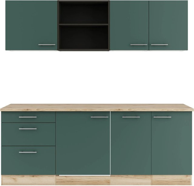 OPTIFIT Savona405 Küchenzeile in Steingrün mit modernem Design und mattem Finish, Breite: 210 cm - Bild 1