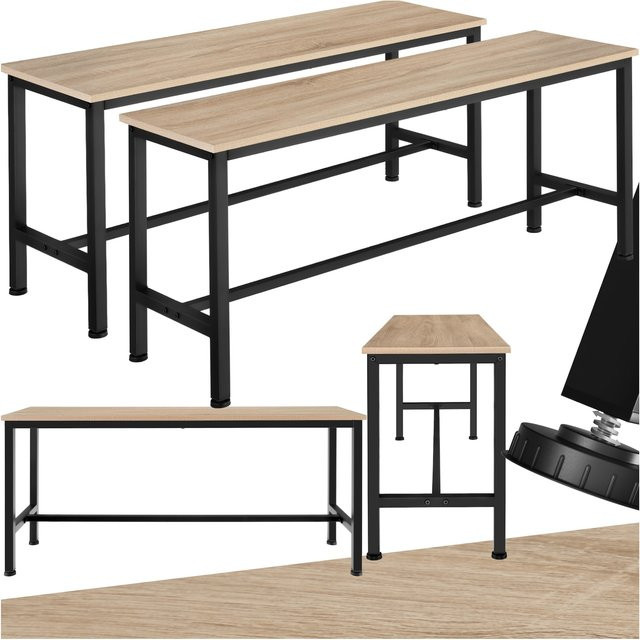 tectake 2er Set Sitzbank Fairfield Industrial Style aus Holz und Stahl in Hellbraun, B/T/H: 108 x 32,5 x 50 cm - Bild 1
