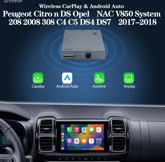AUTOTOP Drahtlose CarPlay und Android Auto Adapter für Peugeot Citroen DS Opel mit 7 Zoll oder 8 Zoll Bildschirm - Bild 1