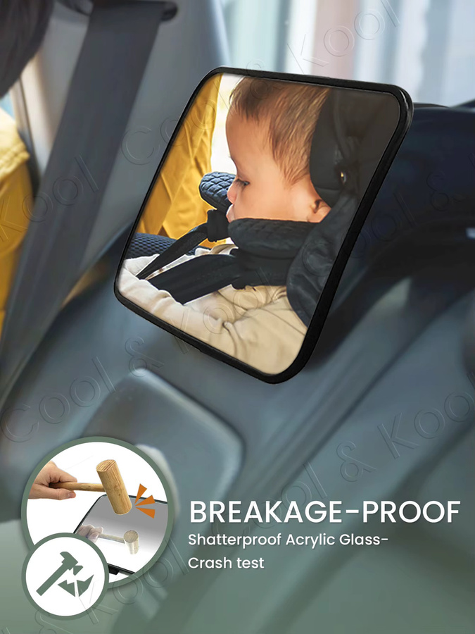 Kisslanding Babyautospiegel in Schwarz, bruchsicherer Universalspiegel mit großer Sicht zur Überwachung deines Babys im Auto - Bild 5