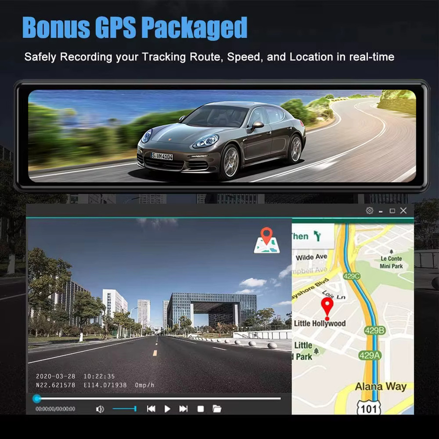OMGO Dashcam Rückspiegel mit Dual-Objektiv, 4K UHD 2160P, GPS und WiFi, 11,26 Zoll IPS Bildschirm, Schwarz - Bild 3