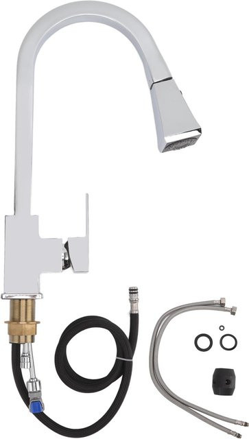 Aimo 2-in-1 Küchenspülbeckenarmatur aus Messing mit ausziehbarer Brause und Sprühfunktion in Silber/Chrom - Bild 1