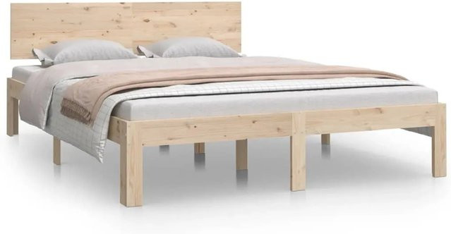 vidaXL Massivholzbett aus Kiefernholz in Braun, Modernes Doppelbett B/T/H: 135 x 190 x 69,5 cm - Bild 1