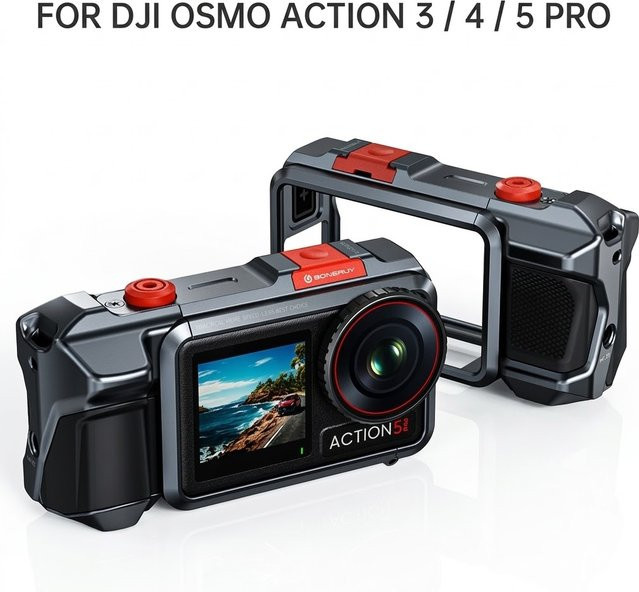 VBNM Aluminiumlegierungs-Käfigrahmen mit Griff für DJI Osmo Action 3, 4 und 5 Pro in Schwarz - Bild 1