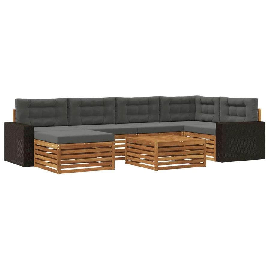vidaXL Outdoor-Sofagarnitur L-Form aus Akazienholz mit 7 Kissen in Natur und Anthrazit - Bild 2