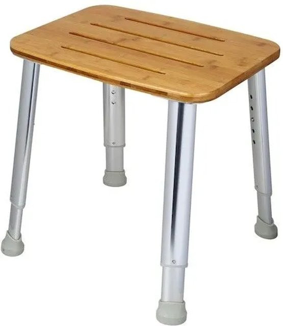 Swiss Aqua Technologies Duschhocker Seniorenhilfe aus Aluminium und Bambusholz, höhenverstellbar, Braun/Silber/Blau - Bild 1