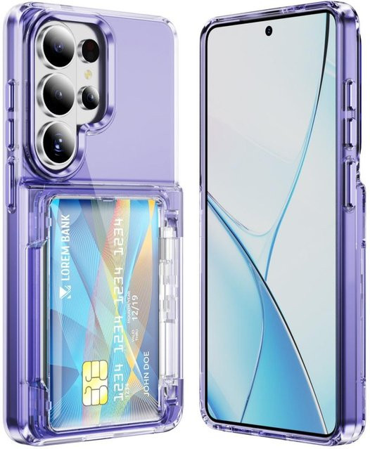 Drehbarer Metall Brieftaschenhalter für Samsung Galaxy S26 Ultra S25 S24 S23 S22 Ultra Plus und Flip, Hülle mit Kartensteckplatz in Transparent Purple - Bild 1