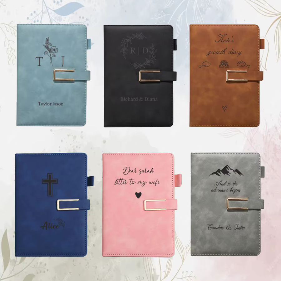 Personalisiertes Tagebuch mit Gravur aus Kunstleder in Blau mit Hardcover und Papier für Schule und Studium - Bild 3