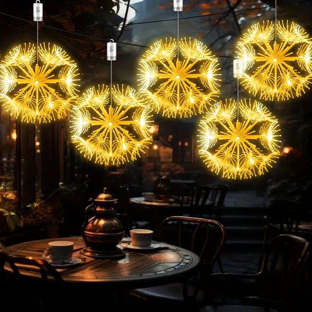 DACHAN LED Feuerwerkslicht Löwenzahn mit Fernbedienung, Starburst-Lichterkette in Gold/Messing mit 8 Modi und warmweißem Licht für Außenbereich, Hochzeit und Weihnachten - Bild 1