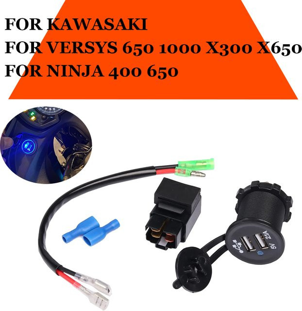 USB Schnellladegerät mit Relais für Kawasaki Versys 650 1000X Ninja 400 650 in Schwarz mit USB-A und USB-C Anschlüssen von S2R - Bild 1