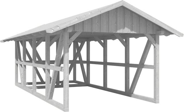 Skan Holz Carport Schwarzwald aus Fichtenholz mit Dachschalung und Abstellraum in Weiß B/T: 424 x 772 cm - Bild 1