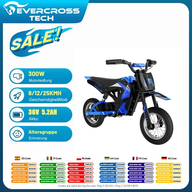 EVERCROSS TECH EV12M Elektrisches Kindermotorrad 300W mit 12-Zoll-Reifen - Bild 1