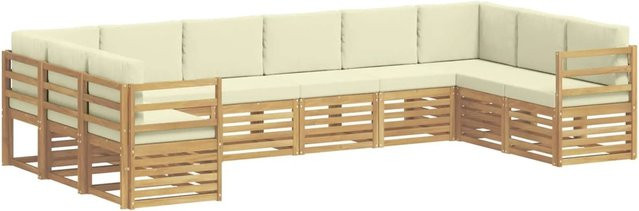 vidaXL Outdoor-Sofagarnitur in U-Form aus Akazienholz mit Kissen, 10-teiliges Set, Weiß und Beige - Bild 1