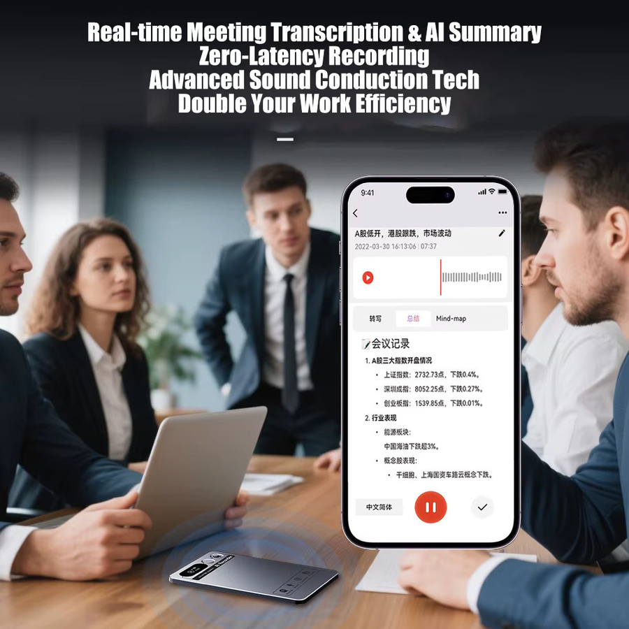 Famue KI-Sprachrekorder Mini Magnetisch mit ChatGPT-4 App für Transkription und Zusammenfassung, 58-Sprachen-Übersetzer und Audio-Diktiergerät, Grau - Bild 4