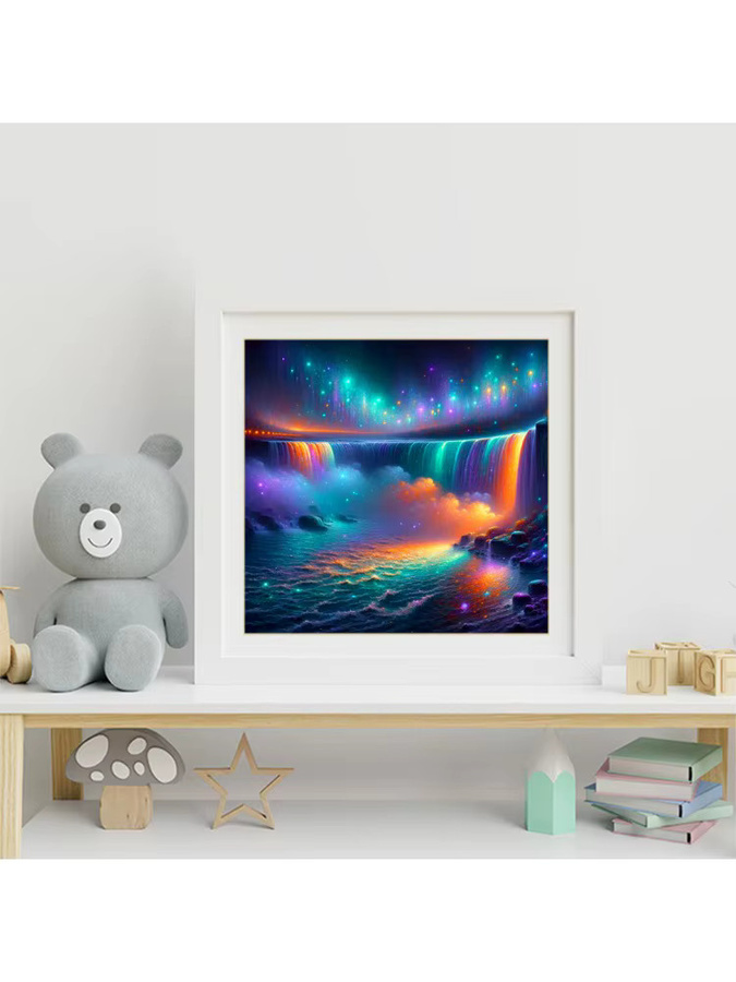 EverShine Diamantstickerei Flusslandschaft mit Wasserfall als DIY Mosaik Set in Mehrfarbig und Rund - Bild 3