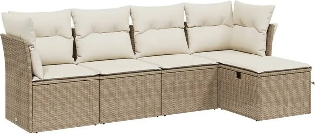 vidaXL 5-tlg Garten-Sofagarnitur in L-Form aus Poly-Rattan in Beige mit Sitzkissen und Stauraum - Bild 1