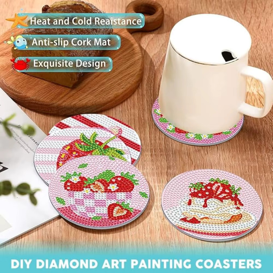 Steinmalerei-Untersetzer mit Halterungen, DIY Kuchenmuster Diamantkunst, 8-teiliges Set - Bild 3