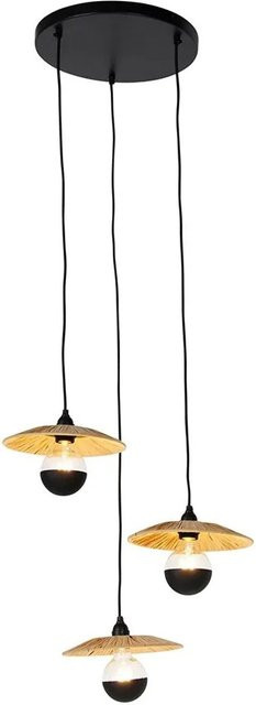 QAZQA Leia Hängelampe Schwarz, rustikale 3-flammige Pendelleuchte aus Stahl und Seil, dimmbar, Höhe: 125 cm - Bild 1