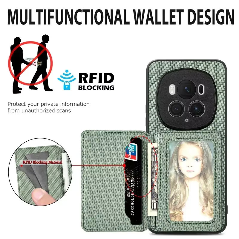Honor Magic 6 5G Leder-Brieftaschenhülle mit RFID-Schutz und NFC in Blau - Bild 2