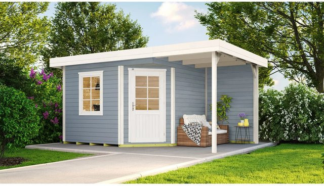 WEKA Gartenhaus 213 Plus Gr.2 A aus europäischer Fichte mit Flachdach und Vordach in Grau, B/H/T: 500 x 259 x 339 cm - Bild 1