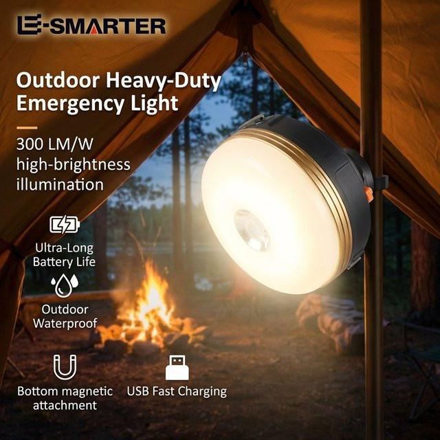 ESMARTER LED Campinglampe wiederaufladbar mit Magnetischer Absorption und COB-Beleuchtung in Schwarz - Bild 1