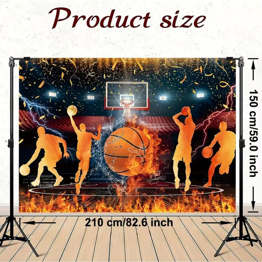 VIKAMA Basketball Hintergrund Banner mit Flammen-Design für Geburtstag und Party, Mehrfarbig, B/H: 40 x 40 cm - Bild 5