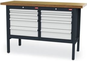 STIER Werkbank mit 8 Schubladen aus Stahl und Holz in Grau, B/T/H: 150 x 60 x 96 cm - Bild 1