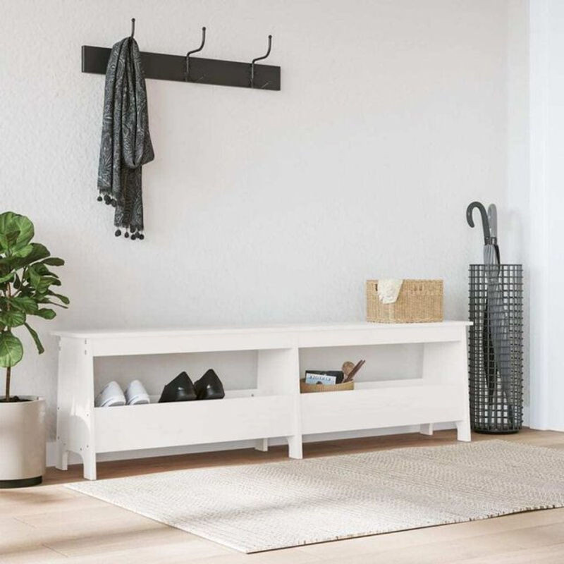 vidaxl Flurbank aus Kiefer Massivholz in Weiß im Landhausstil und minimalistischem Design, B/T/H: 160 x 28 x 45 cm - Bild 1
