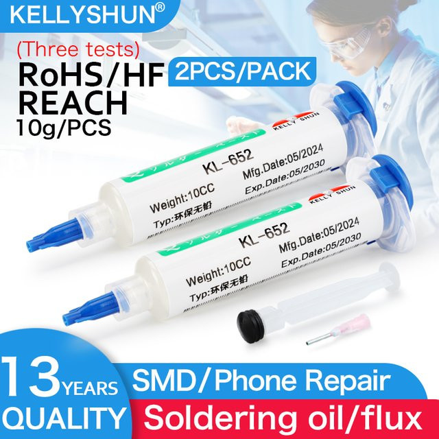 KELLYSHUN BGA-Schweißflussmittel für SMD-Reparatur und Löten, bleifrei und halogenfrei, No-Clean, Farbe: Weiß, 10 cc - Bild 1