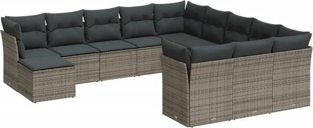 vidaXL 12-tlg. Garten-Sofagarnitur aus Poly-Rattan in Grau mit Kissen und Stauraum - Bild 1