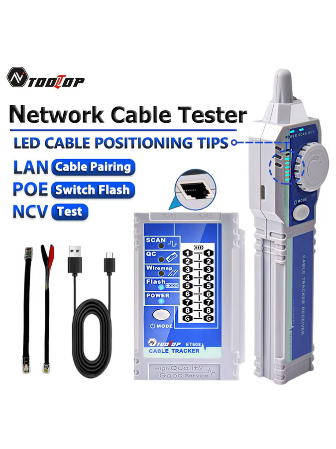 TOOLTOP ET608 LCD Netzwerkkabel-Tracer und Crimp-Tester für RJ45 und RJ11 zur Leitungsprüfung und Netzwerk-Reparatur - Bild 7