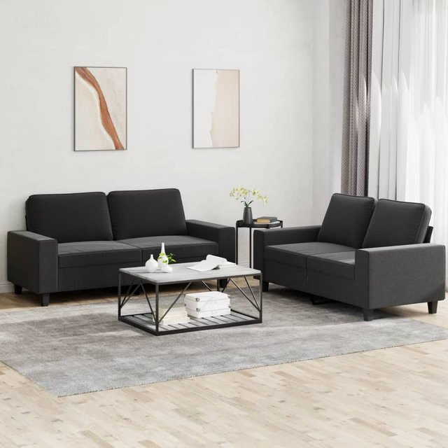 vidaXL 2-teilige Wohnzimmergarnitur aus Stoff in Schwarz mit 2-Sitzer-Sofa - Bild 3